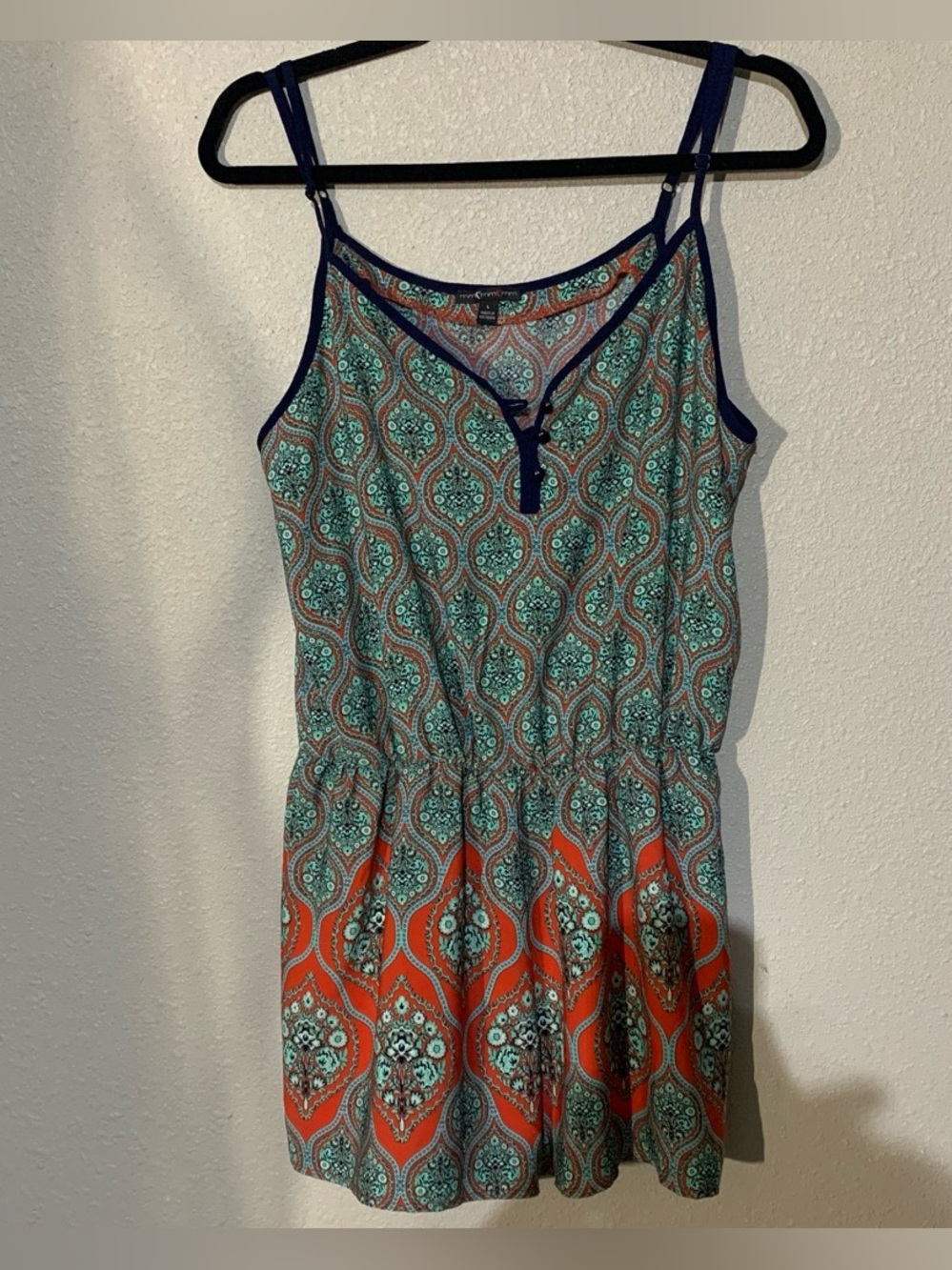 Sleeveless Patterned Tank Dress in Teal and Orange